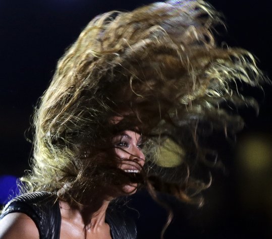 Beyonce performs during the halftime show of the NFL Super Bowl XLVII football game between the San Francisco 49ers and the Baltimore Ravens, Sunday, Feb. 3, 2013, in New Orleans. (AP Photo/Matt Slocum)