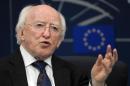 Irish President Michael D. Higgins attends a press conference on April 17, 2013 at the European Parliament in Strasbourg, eastern France