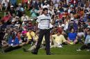 Bubba Watson acknowledges the crowd after finishing on the 18th hole during the third round of the Northern Trust Open golf tournament, Saturday, Feb. 20, 2016, in the Pacific Palisades section of Los Angeles. (AP Photo/Mark J. Terrill)