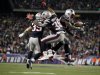 Patriots Woodhead, Bolden and Ridley celebrate touchdown against Texans during NFL football game in Foxborough