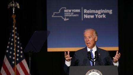 U.S. Vice President Joe Biden speaks at an event to announce a major reconstruction project of New York's LaGuardia Airport in New York City