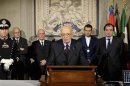 Italian President Giorgio Napolitano makes his speech at Quirinale presidential palace in Rome