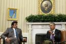 Obama meets with Emir of Qatar Sheikh Tamim bin Hamad al Thani while in the Oval Office at the White House in Washington