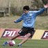 Uruguay's national soccer team player Luis Suarez practices free kicks during a training session at the team's headquarters on the outskirts of Montevideo