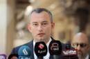 Nickolay Mladenov speaks to the media after a meeting with Grand Ayatollah Ali al-Sistani in Najaf