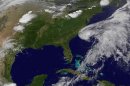 This image provided by NASA shows Subtropical Storm Beryl along the South Carolina Georgia coastlines. The image was acquired Friday May 25, 2012 at 11:30 p.m. EDT. Tropical storm warnings have been issued for the Southeast coast from north Florida to South Carolina as a cluster of thunderstorms was gathering strength Friday night and expected to become Tropical Storm Beryl over the Memorial Day weekend. The National Weather Service said that the storm's maximum sustained winds were at 45 mph. But they are expected to increase as the storm moves over the waters of the Atlantic. (AP Photo/NASA)