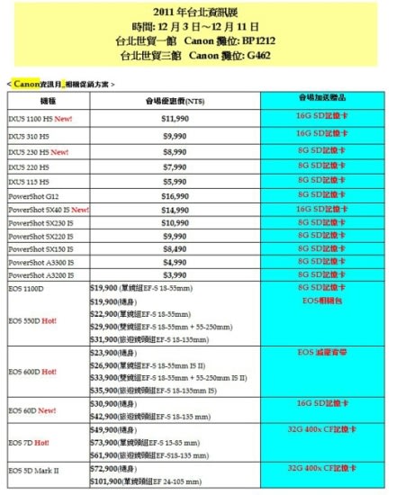 Canon 2011 資訊月優惠贈獎消息