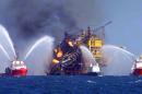 The Abkatun A-Permanente platform on fire on the Gulf of Mexico's Campeche Sound on April 1, 2015