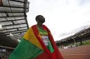 Grenada's Kirani James celebrates winning the final of the men's 400m athletics event at Hampden Park during the 2014 Commonwealth Games in Glasgow, Scotland on July 30, 2014