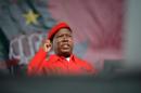 Populist South African leader Julius Malema gestures as he addresses a crowd of 30,000 supporters in Thembisa on February 22, 2014