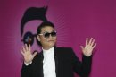 South Korean rapper Psy poses during a news conference before his concert in Seoul