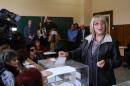 Presidential candidate of Bulgaria's ruling centre-right GERB party Tsacheva casts her vote at a polling station in Pleven