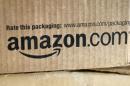 A just-delivered Amazon box is seen on a counter in Golden, Colorado