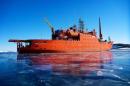 The Aurora Australis ship sits among new ice, moored in Horseshoe Harbour, at Mawson Station, Antarctica in this undated file photo supplied by the Australian Antarctic Division