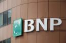 The logo of BNP Paribas is seen on top of the bank's building in Fontenay-sous-Bois, east of Paris