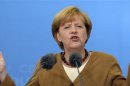 German Chancellor Merkel (CDU) delivers her speech at an election campaign in Cloppenburg