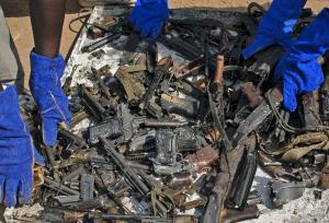 Broken weapons handed in by displaced people at the &hellip;