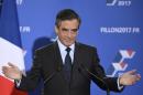 French member of Parliament and candidate for the right-wing primaries ahead of France's 2017 presidential elections, Francois Fillon delivers a speech following the first results of the primary's second round on November 27, 2016