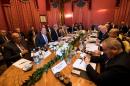 Officials from the US, Russia, Syria, Egypt, Qatar, Iraq, Iran, Turkey, Jordan and the UN gather to speak during a meeting to revive a ceasefire in Syria, in Lausanne, on October 15, 2016