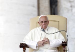 Pope Francis looks on during his weekly general audience …