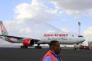Kenya Airways newly acquired Boeing 777-300ER aircraft arrives at the Jomo Kenyatta International Airport in Nairobi