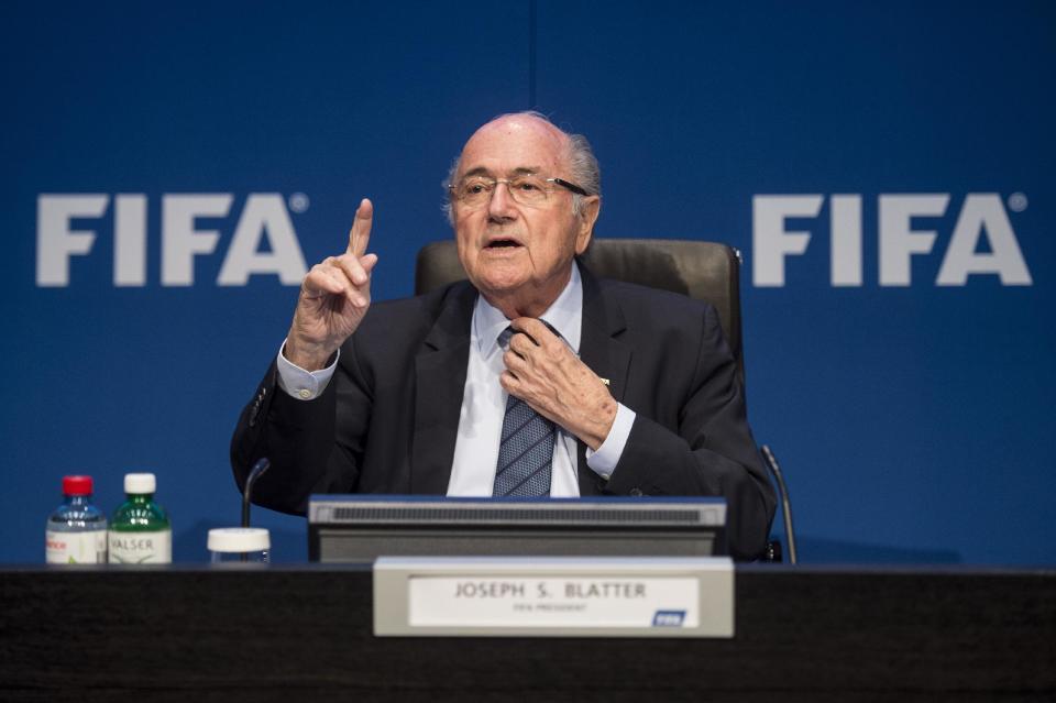 FIFA President Sepp  Blatter speaks during   a news conference following the FIFA Executive Committee meeting in Zurich, Switzerland, on Saturday, May...