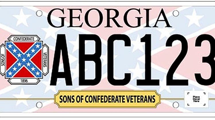 In this undated image released by the Georgia Department of Revenue, a new Georgia car tag is shown. Georgia officials are releasing a specialty license plate featuring the Confederate battle flag, infuriating civil rights advocates and renewing a fiery debate. The Georgia Division of the Sons of Confederate Veterans requested that the state issue the new plates. A spokesman says it meant no offense and that people have a right to commemorate their heritage.(AP Photo/Georgia Department of Revenue)