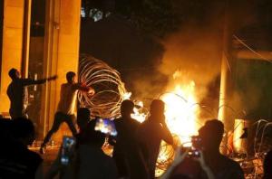 Protesters start a fire during a protest against corruption&nbsp;&hellip;
