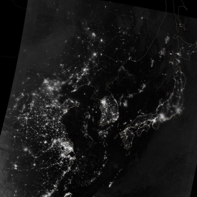 A NASA Earth Observatory image shows the area near Korean Peninsula on the night of September 24, 2012