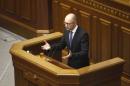 Ukrainian Prime Minister Arseny Yatseniuk addresses parliament in Kiev