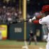 Philadelphia Phillies' Domonic Brown connects for a two-run homer  during the sixth inning of a baseball game with the Miami Marlins, Monday, June 3, 2013, in Philadelphia. The Phillies won 7-2. (AP Photo/Tom Mihalek)