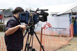 A cameraman films the entrance of the Ebola treatment&nbsp;&hellip;
