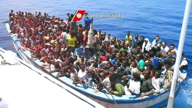 A video grab of migrants packed onto a fishing vessel during a rescue operation on July 24, 2015 off the coast of Libya
