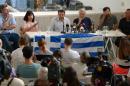 Members from Equo, Madrid Now, Front de Gauche, Podemos Madrid, United Left and Compromis give a press conference in support of Greece in Madrid, on July 3, 2015