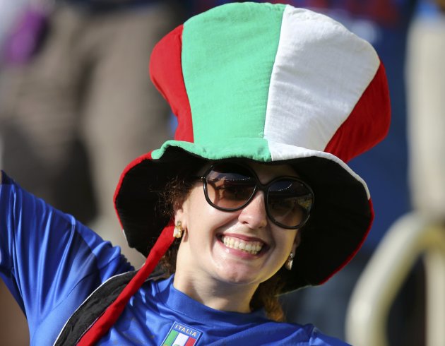 A fan of Italy smiles before the Confederations Cup Group A soccer match between Mexico and Italy at the Estadio Maracana in Rio de Janeiro