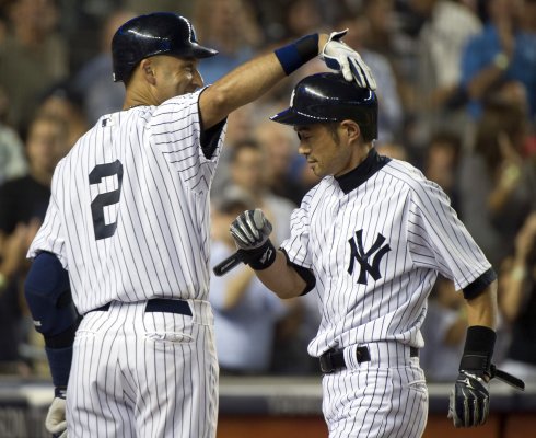 New York Yankees Ichiro Suzuki hits home run against Baltimore Orioles in MLB game in New York