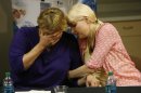 Tara Evans, left, is comforted by her daughter Karen Evans during a news conference at the McKay-Dee Hospital Center in Ogden, Utah on Monday, June 17, 2013, to update the condition of Tara's husband, James Evans, who was shot in the head during church services on Sunday. James Evans, 65, was in critical condition Monday, but has made steady progress, said intensive care unit director Dr. Barbara Kerwin. (AP Photo/The Salt Lake Tribune, Francisco Kjolseth) DESERET NEWS OUT; LOCAL TV OUT; MAGS OUT