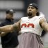 San Francisco 49ers defensive tackle Isaac Sopoaga warms up during practice on Friday, Feb. 1, 2013, in New Orleans. The 49ers are scheduled to play the Baltimore Ravens in the NFL Super Bowl XLVII football game on Feb. 3. (AP Photo/Mark Humphrey)