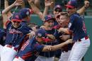 Endwell, N.Y., pitcher Ryan Harlost, center, celebrates with teammates after getting the final out of the Little League World Series Championship baseball game against South Korea in South Williamsport, Pa., Sunday, Aug. 28, 2016. (AP Photo/Gene J. Puskar)