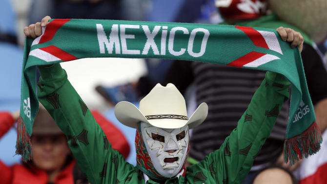 A Mexican fans cheers before the start of a Copa America Group A soccer match between Mexico and Ecuador at El Teniente Stadium in Rancagua, Chile, Friday, June 19, 2015. (AP Photo/Natacha Pisarenko)