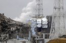 FILE - In this March 15, 2011 file photo released by Tokyo Electric Power Co., smoke rises from the badly damaged Unit 3 reactor, left, next to the Unit 4 reactor covered by an outer wall at the Fukushima Dai-ichi nuclear complex in Okuma, northeastern Japan. The emergency command center at Japan's stricken nuclear plant shook violently when hydrogen exploded at Unit 3 and the plant chief reacted by shouting, "This is serious, this is serious," reveal videos of the crisis as it happened last year. (AP Photo/Tokyo Electric Power Co., File)