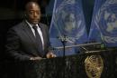 Congo President Kabila delivers his remarks at the Paris Agreement signing ceremony on climate change at the United Nations Headquarters in New York