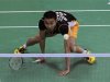 Lee of Malaysia returns a shot against Shon of South Korea during their men's singles final match at the India Open Super Series badminton tournament in New Delhi