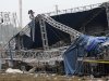 FILE - In this Aug. 14, 2011 file photo, Indiana State Police and authorities survey the collapsed rigging and Sugarland stage on the infield at the Indiana State Fair in Indianapolis. The stage collapse before a Sugarland concert was a late wake-up call for people who manage large public venues like concert grounds and football stadiums. Venue managers gathered in Norman, Okla., Tuesday and Wednesday, March 5-6, with weather forecasters and revealed there have been many close calls. (AP Photo/Darron Cummings, File)