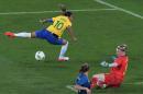 Marta (left) shoots past Sweden's goalkeeper Lindahl Hedvig in Rio on August 6, 2016