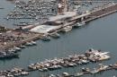 A general view of the port of Salerno, Italy shows the new maritime terminal designed by Iraqi-British architect Zaha Hadid on April 21, 2016