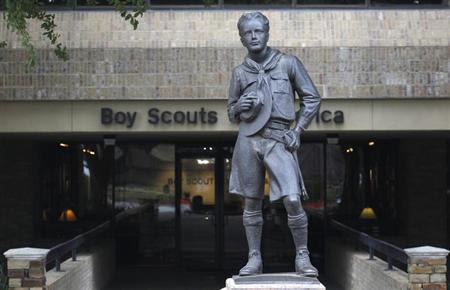 The statue of a scout stands in the entrance to Boy Scouts of America headquarters in Irving, Texas, February 5, 2013. REUTERS/Tim Sharp