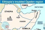 Graphic map of the Horn of Africa showing the location of Ethiopia's troubled Ogaden region. An Ethiopian security officer with the United Nations faced up to 10 years in jail after a court in Addis Ababa found him guilty Monday of "participating in a terrorist organisation." He was charged last July with having links to the Ogaden National Liberation Front, a secessionist rebel group. (AFP Photo/Anibal Maizcaceres)
