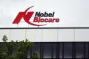 Logo of Swiss medical device maker Nobel Biocare is pictured at the company's headquarters in Zurich
