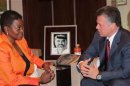 Jordan's King Abdullah meets with United Nations emergency relief coordinator Valerie Amos at the Royal Palace in Amman